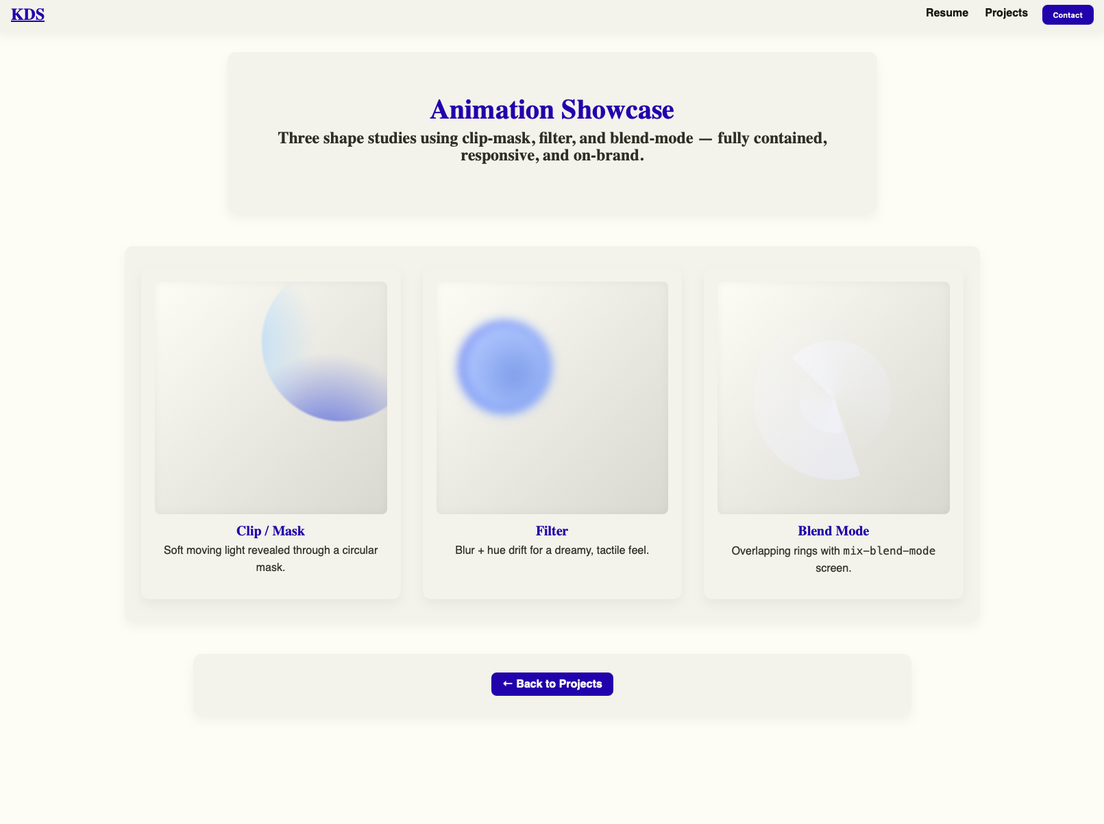 Preview of site animations (blue minimal aesthetic)